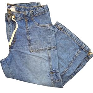 Old Navy Girl's Adjustable Tie Waist Cargo Capris Crops Denim Jeans Size 16.5